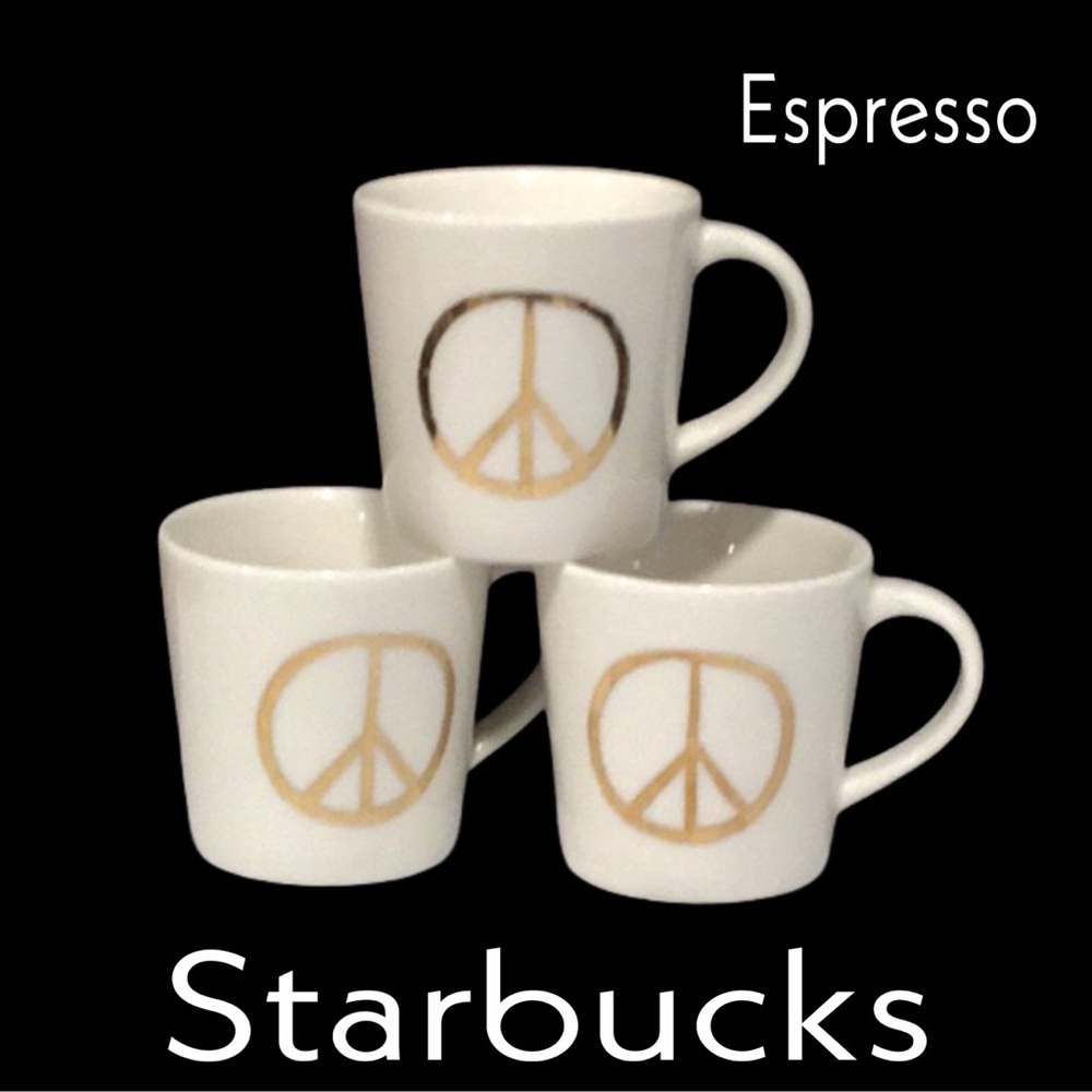 STARBUCKS Set of 3 Collectible Espresso Peace White Demitasse 3 Ounce Cups